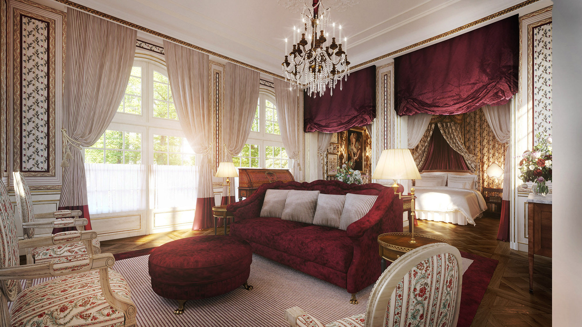 A guestroom at Chateau Louise de La Valliere.