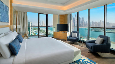 A Palm Suite bedroom at the new Marriott Resort Palm Jumeirah, Dubai.