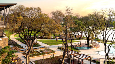 The gardens at the Radisson Blu Mosi-oa-Tunya Livingstone Resort, Zambia. Radisson's first safari resort in Africa and first resort in Zambia.
