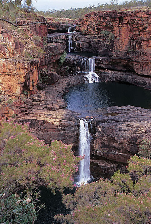 Mitchell Falls, a four-tiered waterfall in the Kimberley region of Western Australia. Mitchell Falls, a four-tiered waterfall in the Kimberley region of Western Australia.