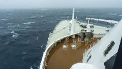 The Queen Mary 2 slices through a storm during a transatlantic crossing in November.