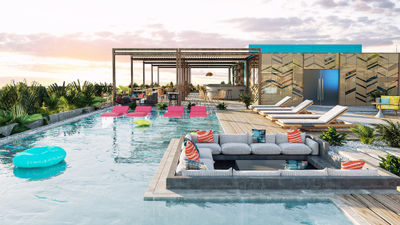 The Aloft Playa del Carmen's Splash Rooftop has two infinity pools and a lounge atmosphere.