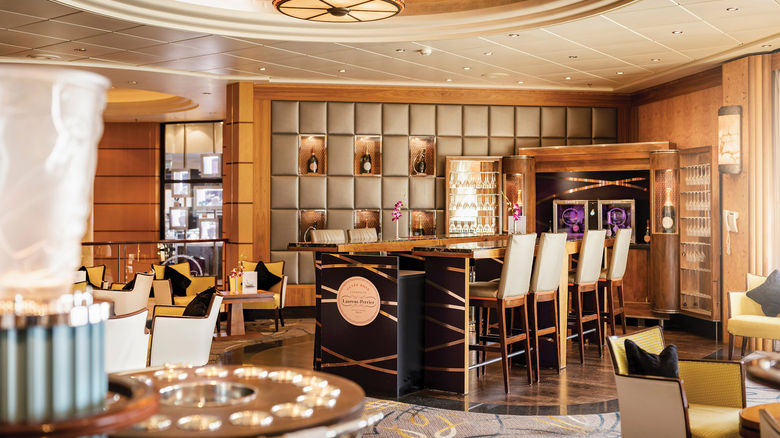 The Laurent-Perrier Champagne Bar onboard Cunard's Queen Mary 2 features Champagne tasting flights.