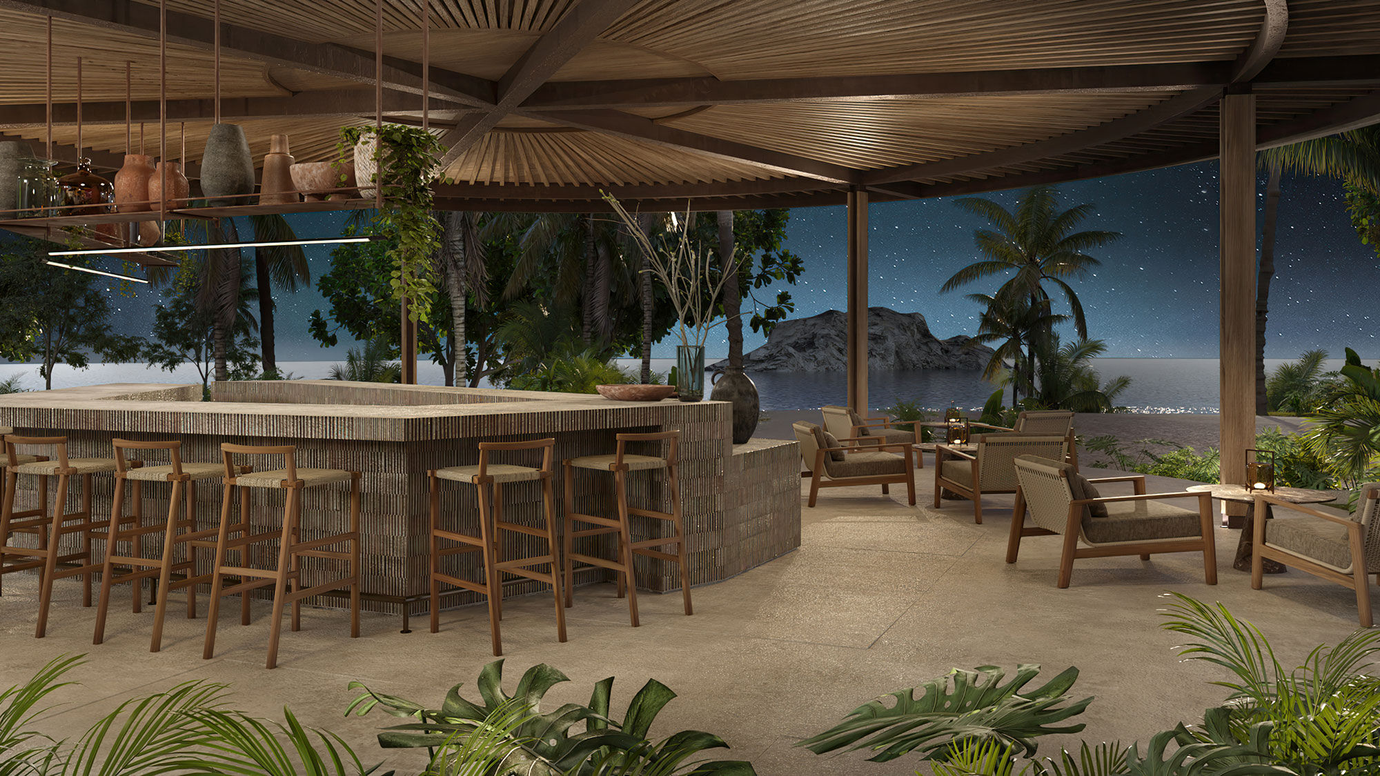 A rendering of the Marietas Pool & Restaurant at the resort.