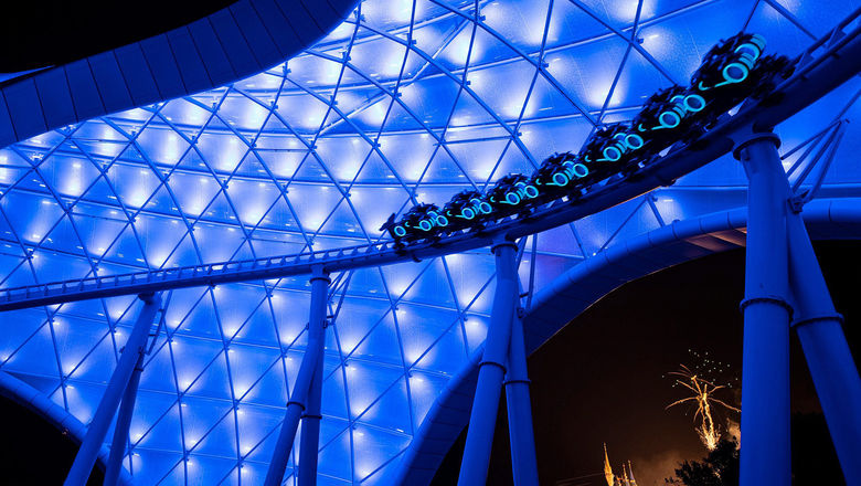 Vehicles on the Tron Lightcycle/Run roller coaster are fashioned to look like Lightcycles, motorcycles that are seen in the films.