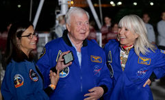 Tor Hagen (center) at the Viking Neptune christening in 2023.