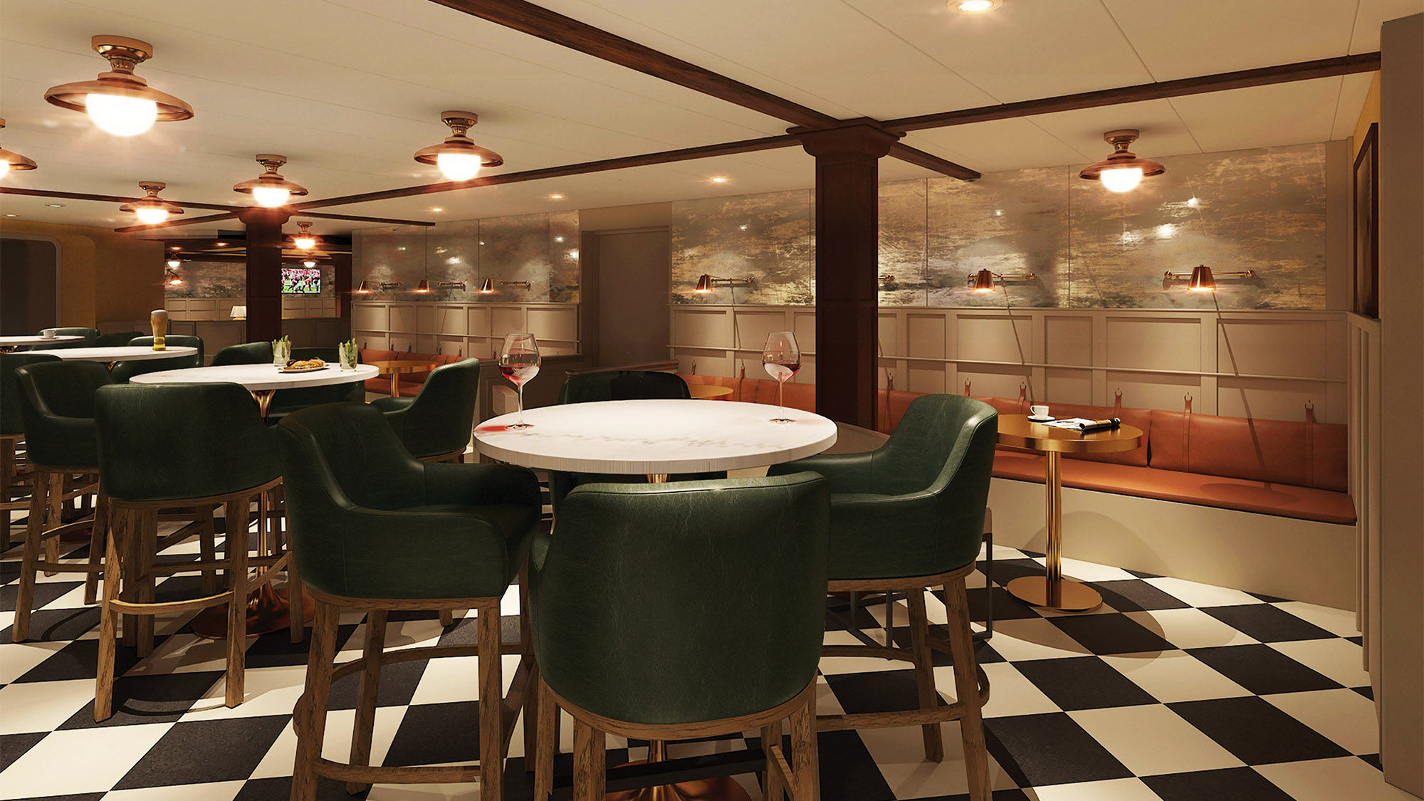 A rendering of the ship's Pub crew bar.