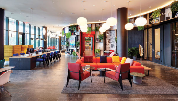 One of the public areas at the CitizenM Miami Worldcenter.