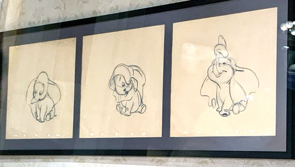 Dumbo animations by Kim Irvine’s father, the late Harvey Toombs, hang in the "Disney 100 Years of Wonder" exhibit.
