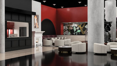 A rendering of the lobby at Lexi, a cannabis-inclusive hotel to open in Las Vegas.