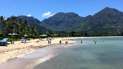 The beach at Hanalei on Kauai.