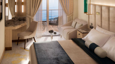 Rendering of double guest Veranda accommodations on the renovated Crystal Serenity.