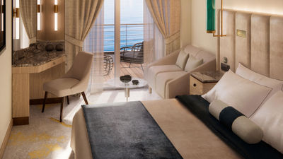 A rendering of accommodations on the refurbished Crystal Serenity.