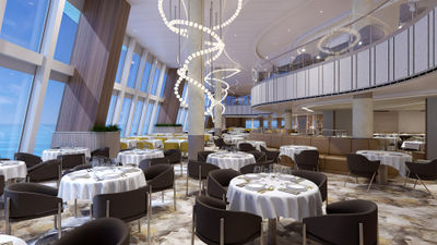 A rendering of the Horizons dining room on the Sun Princess.