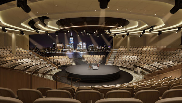 The Arena theater will have a visual above the central stage that can become part of the show. The Arena theater will have a visual above the central stage that can become part of the show.