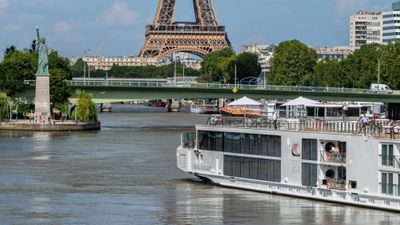 A Viking river ship on the Seine in Paris.