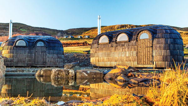 A wild plunge pool surrounded by saunas at the Bracken Hide Hotel in Scotland.