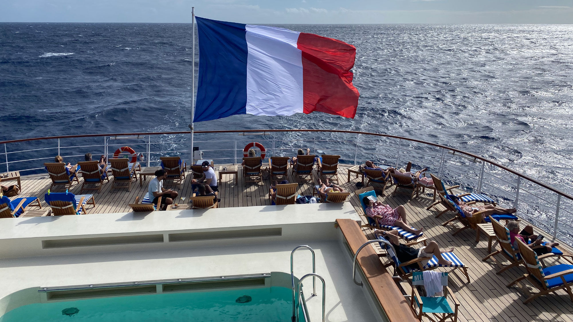 The French flag flies on the Club Med 2.