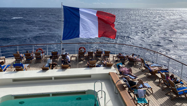 The French flag flies on the Club Med 2. The French flag flies on the Club Med 2.