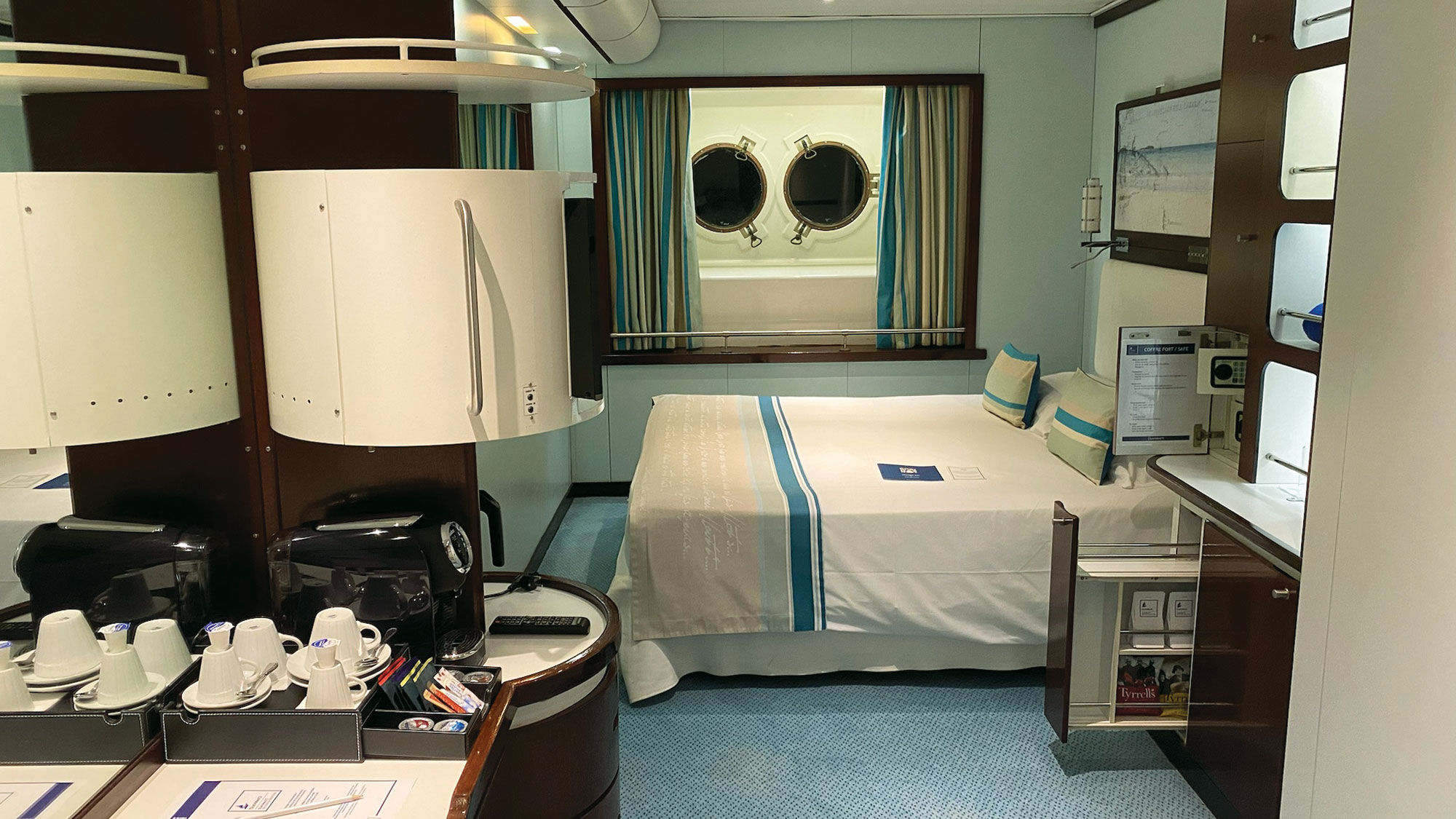 The staterooms on the Club Med 2 were not included in the line's recent refurbishment other than the addition of USB ports.