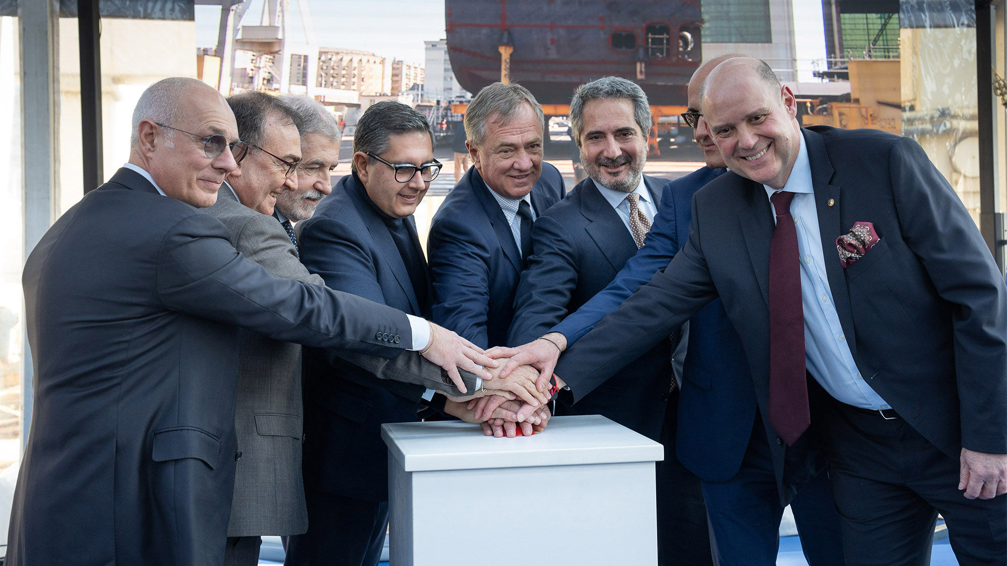 Explora Journeys and MSC Group executives at the coin-laying ceremony for the Explora II.