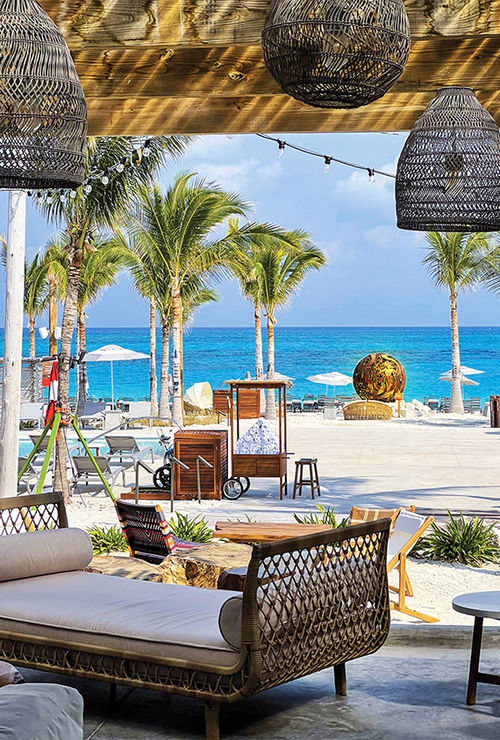 The main entrance to the Virgin Voyages Beach Club at Bimini, Bahamas. The main entrance to the Virgin Voyages Beach Club at Bimini, Bahamas.