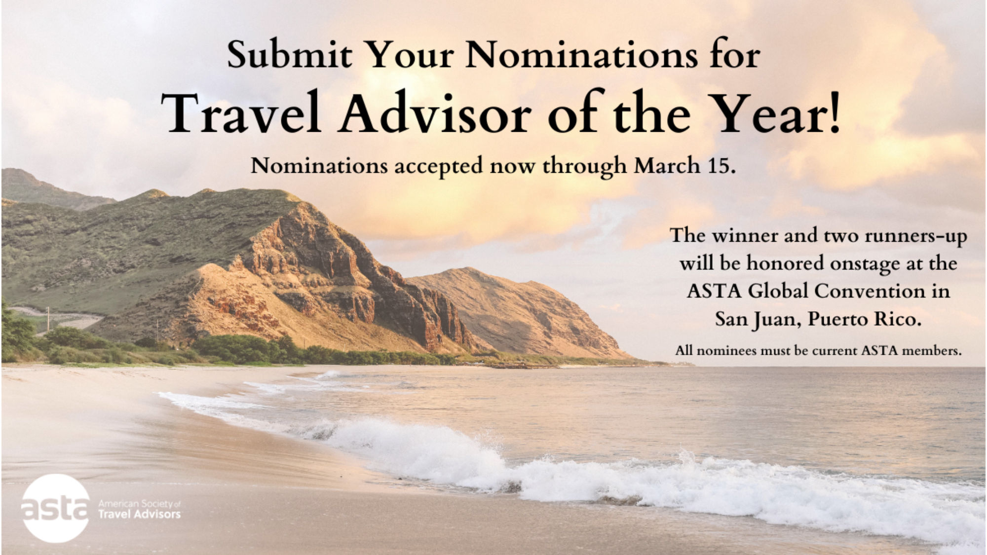 ASTA seeks nominations for travel advisor and entrepreneur of the year