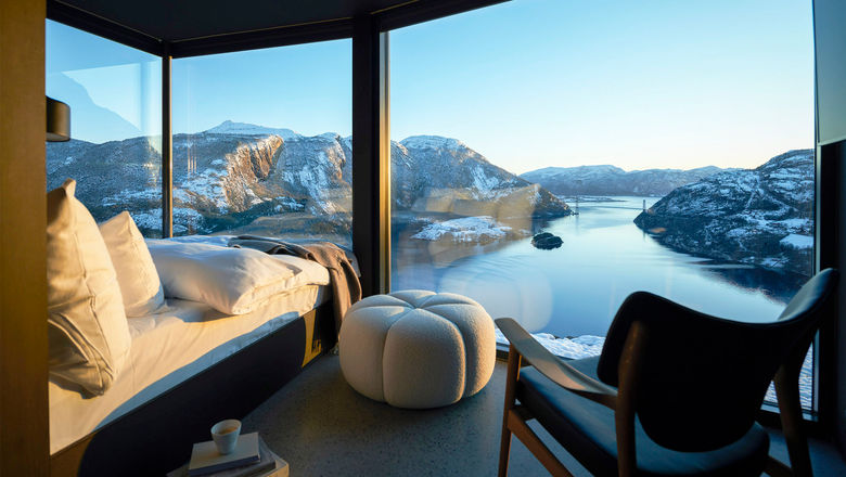 A room overlooking the Lysefjord at the Bolder StarLodges.