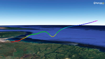 A graphic showing a United plane losing altitude shortly after takeoff from Maui.