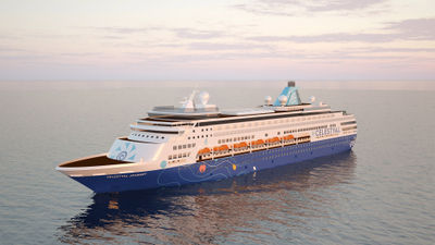 A rendering of the Celestyal Journey, a ship that was built for Holland America Line in the 1990s and will undergo an overhaul before sailing for Celestyal.