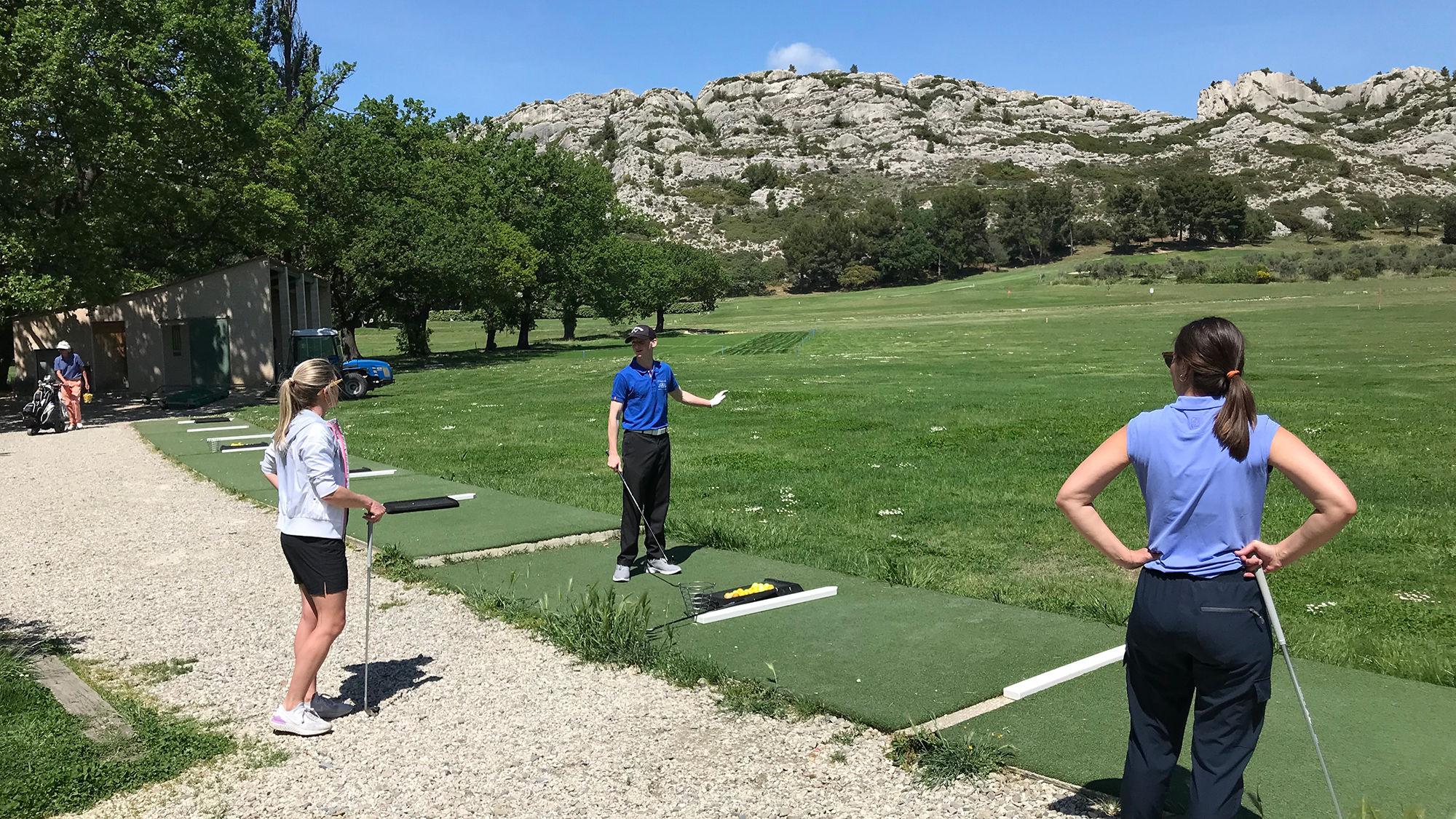 Practicing at the driving range on one of Amadeus River Cruises' golf cruises in France.
