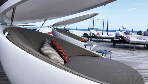 The forward Observation Terrace on Deck 10 is the highest outdoor viewpoint on the Evrima. The forward Observation Terrace on Deck 10 is the highest outdoor viewpoint on the Evrima.
