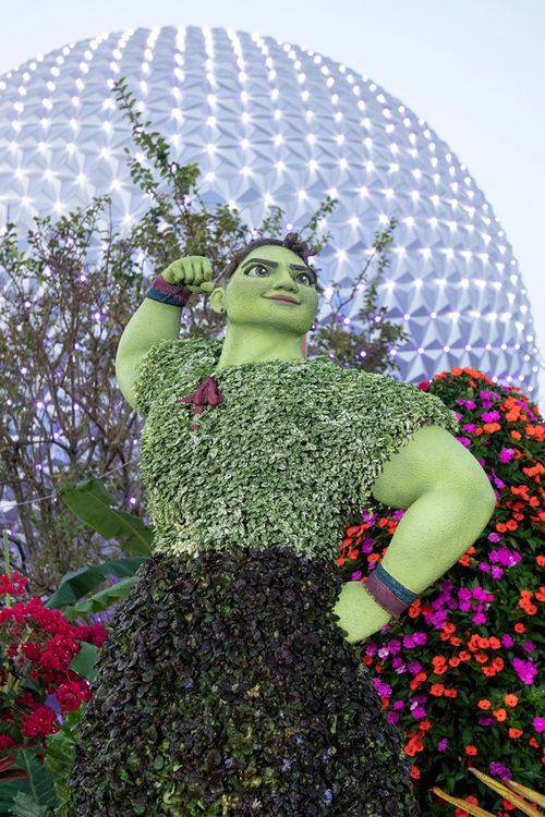A topiary of Luisa from the film “Encanto.”