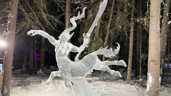 This armed minotaur is one of entrants in the World Ice Art Championships.