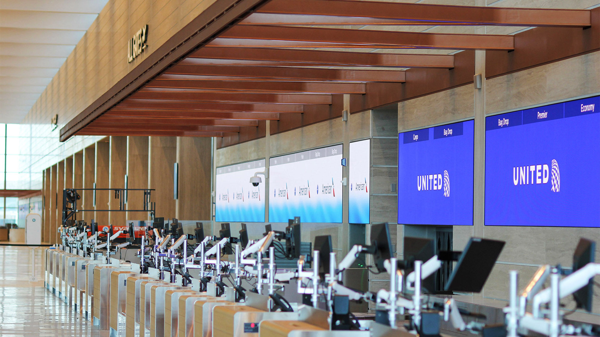 At Kansas City's new airport terminal, the check-in kiosks are low enough to be accessible to travelers in wheelchairs.