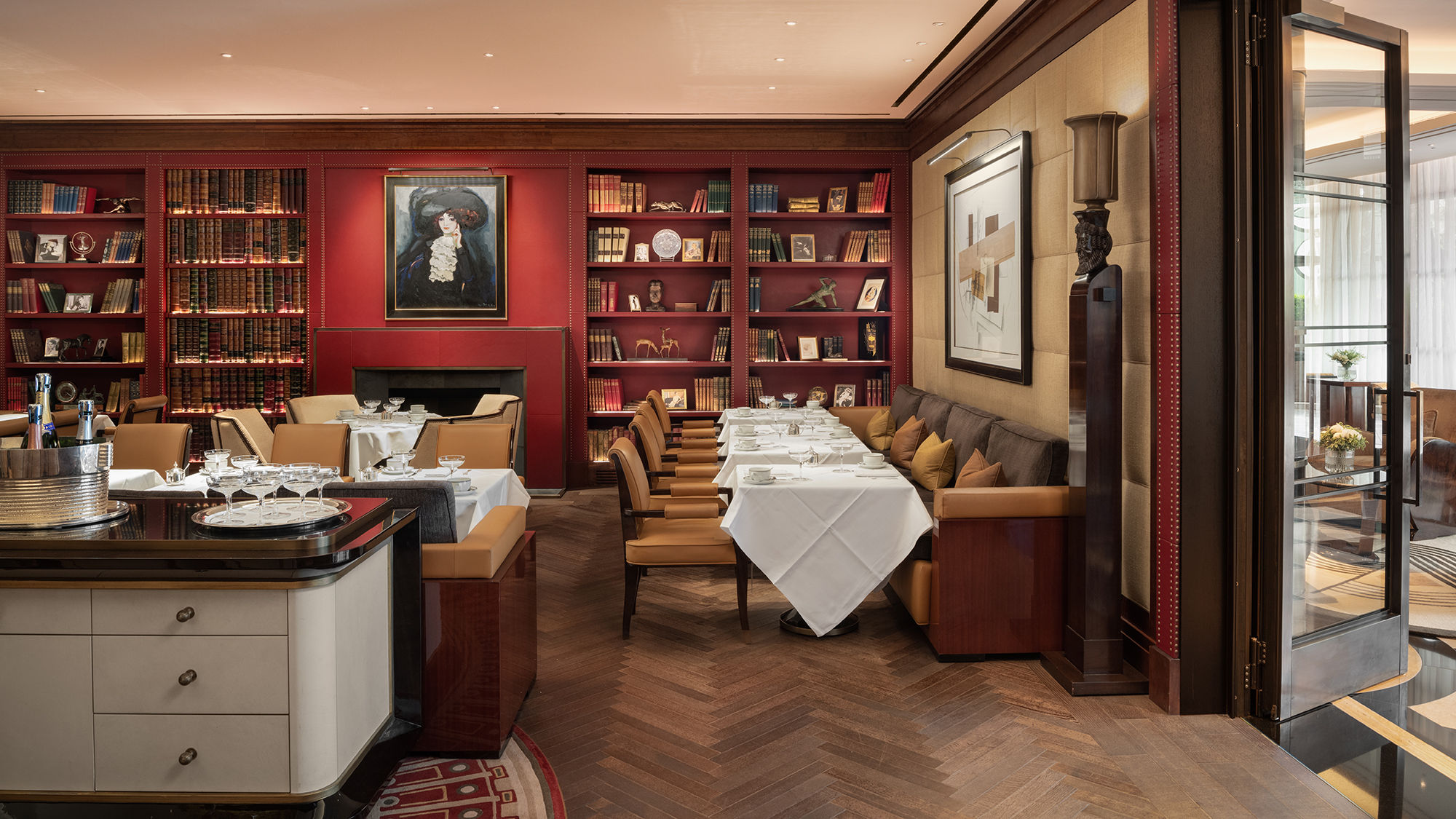 Afternoon tea set up at Gatsby's Room in the Beaumont, which is offering guests an in-room "coronation pack."