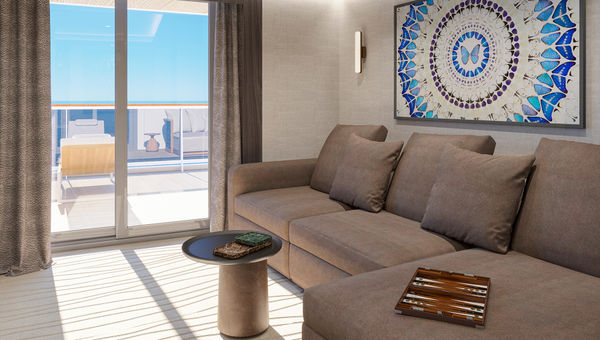 A living room area and terrace in a Serenity residence. A living room area and terrace in a Serenity residence.