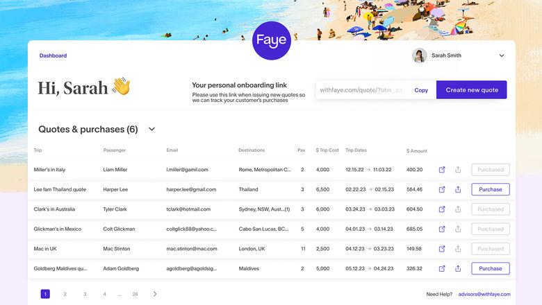 Fay Travel Insurance's Advisor Portal.