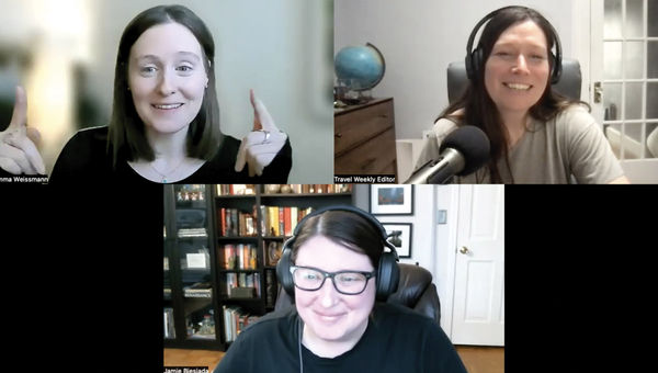 Clockwise from top left: Emma Weissmann of TravelAge West, Rebecca Tobin of Travel Weekly and Jamie Biesiada of Travel Weekly on the Folo by Travel Weekly podcast to talk about their podcasts: Humans of Travel, the Folo, Trade Secrets and Selling the Mouse. Clockwise from top left: Emma Weissmann of TravelAge West, Rebecca Tobin of Travel Weekly and Jamie Biesiada of Travel Weekly on the Folo by Travel Weekly podcast to talk about their podcasts: Humans of Travel, the Folo, Trade Secrets and Selling the Mouse.