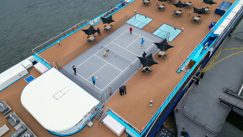 The AmaMagna's pickleball court is behind the wheelhouse, where there are no staterooms below the playing surface.