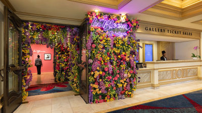 The Bellagio Gallery of Fine Art has a floral-themed entryway for its “In Bloom” exhibition.