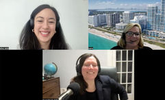 Clockwise from top left: Christina Jelski of Travel Weekly, Tammy Pahel, the vice president of spa and wellness operations for the Carillon Miami Wellness Resort, and Rebecca Tobin talk about wellness travel trends on the Folo by Travel Weekly podcast.