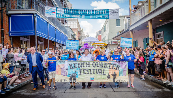 The French Quarter Festival kicks off in true New Orleans style with a Bourbon Street parade.