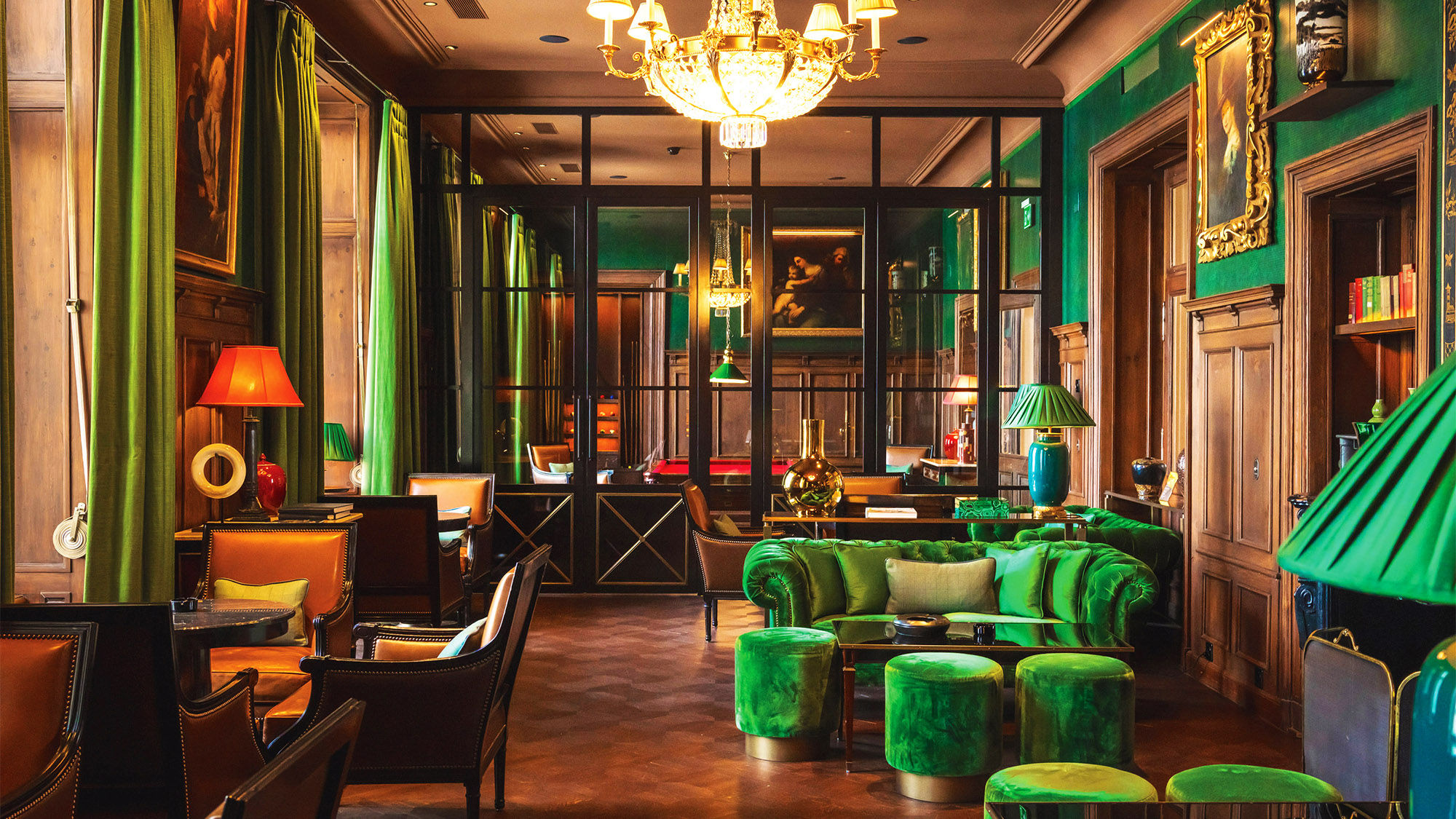 The fumoir, or smoking room, at the Grand Hotel Kronenhof in Pontresina, Switzerland.