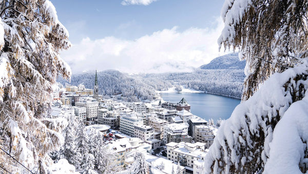 St. Moritz and its namesake lake in winter. St. Moritz and its namesake lake in winter.