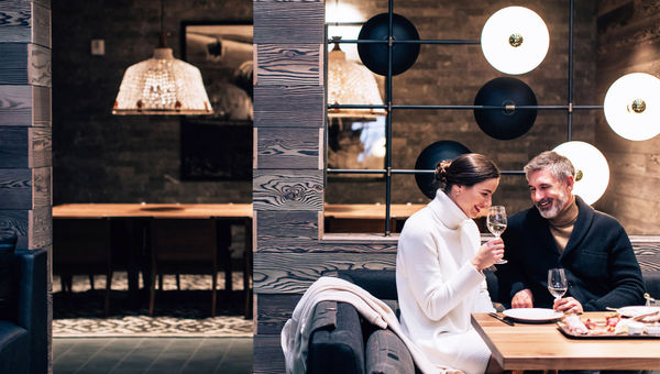 A couple enjoys a celebratory moment at The Hythe, a Luxury Collection Resort in Vail, Colorado. A couple enjoys a celebratory moment at The Hythe, a Luxury Collection Resort in Vail, Colorado.