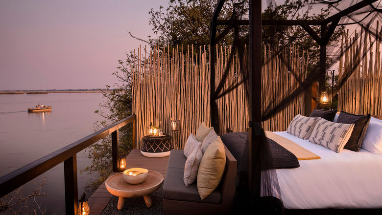 A Star Bed Tower overlooking the Zambezi River at a Chiawa Safaris camp in Zambia.
