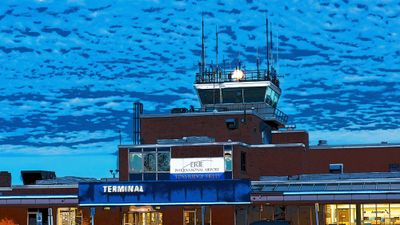 United Express currently flies to Erie from Chicago O'Hare.