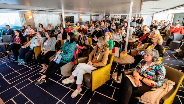 Educational sessions were held for travel advisors onboard the river ships docked in Budapest for ASTA's 2023 River Cruise Expo. Educational sessions were held for travel advisors onboard the river ships docked in Budapest for ASTA's 2023 River Cruise Expo.