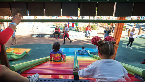 Goofy’s How-To-Play Yard in Mickey’s Toontown features a club house and interactive play area. Goofy’s How-To-Play Yard in Mickey’s Toontown features a club house and interactive play area.